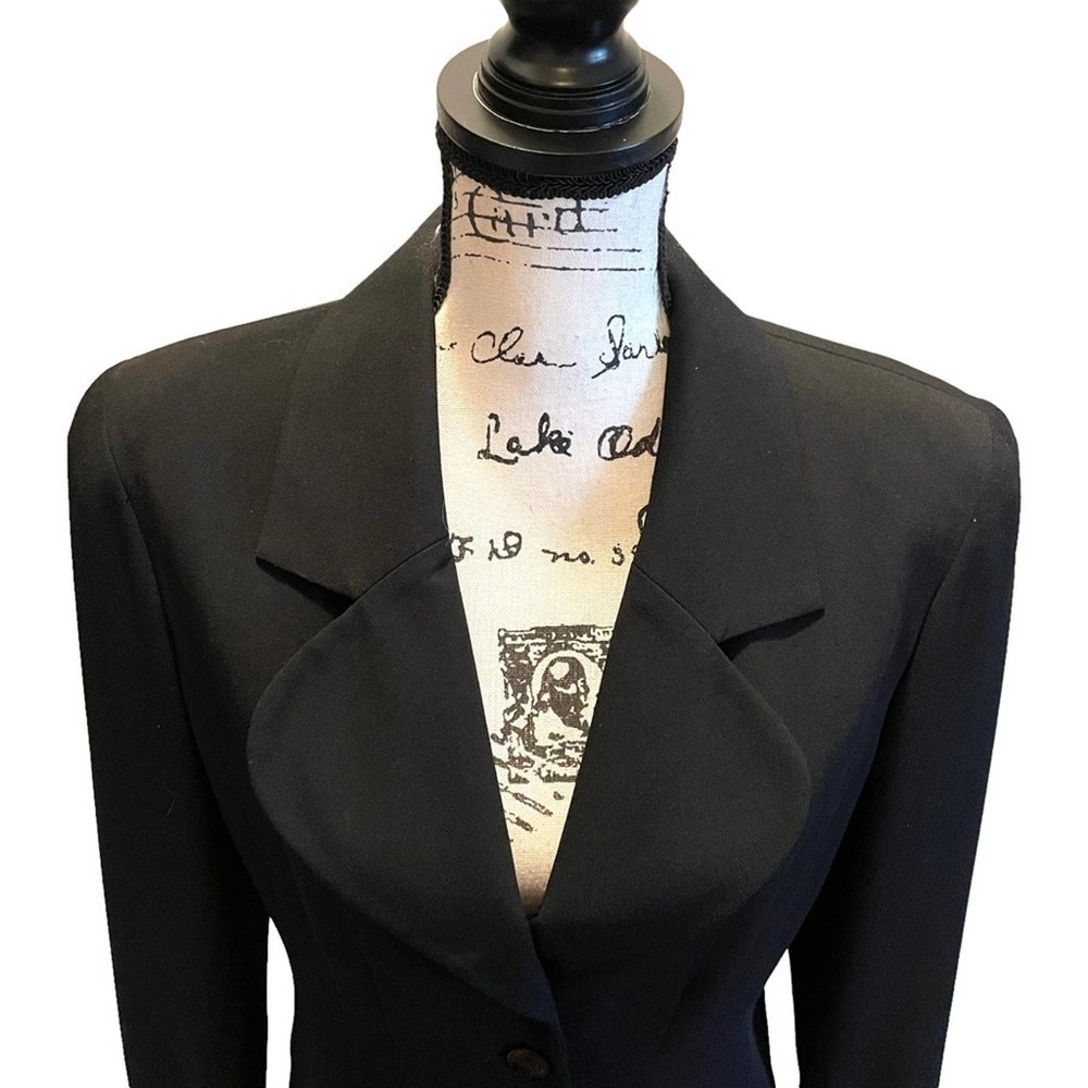 Henri Bendel Blazer Jacket Black Size 6 Tailored Vintage Roll Cuff sleeves - Picture 2 of 10